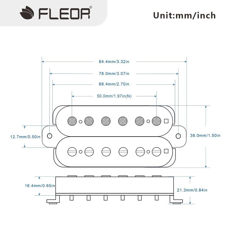 FLEOR Electric Guitar Pickup Double Coil Humbucker Pickups 50mm Ceramic Neck Pickup-Black - Image 2